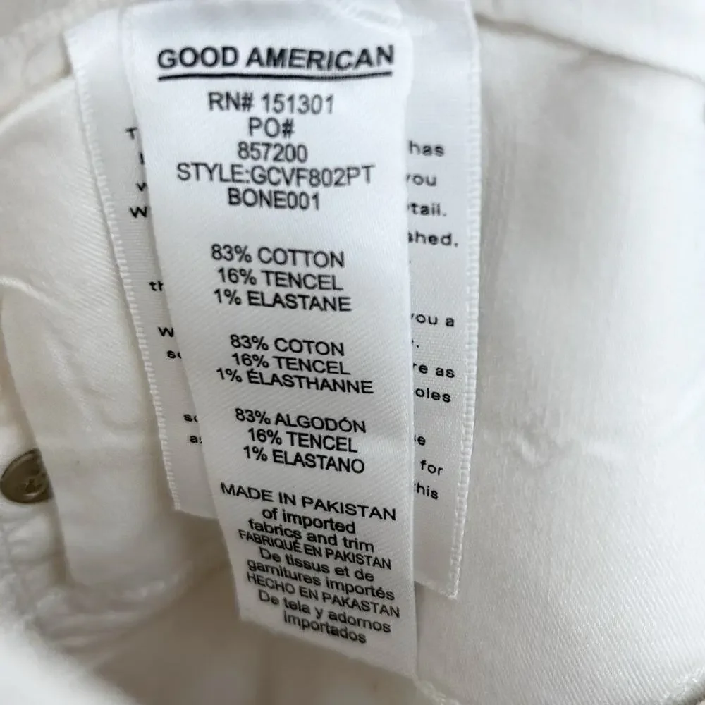 Good American Good Classic Slim Straight Bone High Rise Cream Jeans Womens Sz 26 - Picture 7 of 10